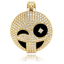 Womens Round 925 Sterling Silver Cubic Zirconia Smiley Face Halo Emoji Pendant